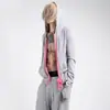 Moda Europea y Americana Estilo Transfronterizo Venta al por Mayor Diseño de Cremallera Grande Bloques de Color Cárdigan Sudadera Holgada Casual Chaqueta de Color Sólido