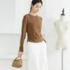 Camisa Básica Elegante Slim-Fit com Cintura Duplo C em Lyocell Acetato Lã e Mangas Longas Plissadas para Primavera