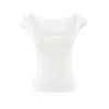 Camiseta Blanca con Volantes de Cuello Cuadrado y Mangas Cortas para Mujer, Verano 2026, Top Elástico Ajustado de Moda con Mangas Pequeñas Volantes