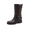 Botas de Media Caña para Mujer Estilo Británico Hebilla Ajustable Piel de Vaca Otoño/Invierno 2026 Tacón Grueso Tacón Medio Punta Redonda Piel Genuina