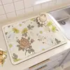 Tapete Drenante de Terra de Diatomáceas com Azulejo Floral Retrô Pad Resistente ao Calor para Bancada de Cozinha Tapete Absorvente de Água e Óleo à Prova de Poeira Tapete Antiderrapante