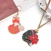 Chaveiro Pulseira Brincos Acessórios de Joia Pingente Gato Raposa Desenho Animado Flor Rosa Preto e Branco Estilo Coreano DIY