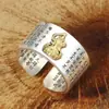 Anel Tantra Sutra Coração Banhado a Prata Vintage para Homens e Mulheres, Oito Divindades Guardiãs, Anel Aberto Simples e Ousado, Anel de Prata Tailandês
