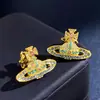 Accesorios Transfronterizos Planeta Vivian Color Emperatriz Viuda Diamante Pendientes de Saturno Mismo Estilo NANA Rojo de Internet Pendientes Dorados