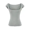 Camiseta Blanca con Volantes de Cuello Cuadrado y Mangas Cortas para Mujer, Verano 2026, Top Elástico Ajustado de Moda con Mangas Pequeñas Volantes