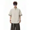 Camisa Masculina de Manga Curta com Gola Alta Estilo Old Money, Conjunto de Verão Duas Peças Spliced Cardigã Xadrez High Street Americano, Blusa Plus Size
