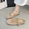 Zapatillas de media punta huecas de una línea con remaches de diseño nicho para mujer, para verano, para uso exterior, zapatos de red transpirables
