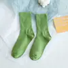Meias para Outono e Inverno, Meias de Cano Médio, Cor Sólida, Estilo Japonês Coreano, Estilo College, Cores Doces, Algodão para Casal, Meias Esportivas de Cano Alto