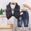 Conjunto de Inverno para Meninos com Forro de Lã Espessado Manga Longa Três Peças Conjunto de Três Peças Estilo Western com Moletom Forrado de Lã Novo de Inverno para Crianças