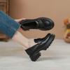 Mocassins Plataforma Aumentadores de Altura 6cm para Mulheres, Novo Estilo 2026 Sapatos Slip-On, Sapatos de Couro Estilo Britânico Preto