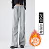 Estilo Americano Senso de Design Cordão Mergulho Macio Ceroso Calças de Perna Larga Femininas Forradas com Lã Engrossadas Estilo Preguiçoso Versátil Amplo Calças Esportivas