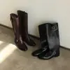 Couro bovino de grão integral Hepburn & lavado, de calçar, novo modelo de bota longa, botas western