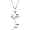 Corrente para Clavícula Universo Círculo Azul Aurora para Mulheres, Estilo Coreano, Cravejada com Diamantes, Colar Curto Fresco Estilo Japonês, Colar de Planeta