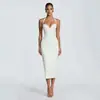 Vestido Elegante de Encaje con Cuello Halter y Parches de Encaje, Ajustado, de Longitud Media, Diseño de Ballenas, Color Sólido, para Mujer, Primavera y Verano, Transfronterizo