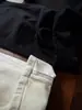 Calça Jeans Casual de Alta Qualidade 008 Segunda Geração Costurada à Mão em Sarja Crua Preto e Branco Corte Reto Linha A Lavagem Leve Levemente Elástica