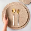 Almofada de isolamento térmico tecida de linho da Amazon Corda de algodão Tapete de comida ocidental Tapete de tigela anti-escaldante Tapete de panela Mesa de jantar Tapete de copo resistente a altas temperaturas