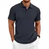 Camisa Polo de Manga Corta Tejida Jacquard Casual Holgada Simple con Botones para Hombre, Verano, Europea y Americana, Venta al por Mayor