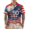 Camisa con Estampado de Fuegos Artificiales Bandera Americana Estilo Nuevo Transfronterizo Guitarra para Hombre Casual Estilo Hawaiano Manga Corta Cuello Solapa