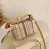 Tendência de Moda 2026 Design Listrado Palha Trançada Bolsa Pequena Quadrada de Ombro Único Elegante Bolsa Grande de Palha Trançada para o Dia a Dia para Mulheres