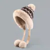 Gorro de Punto de Invierno con Patrón Jacquard, Estilo Étnico, Protección para las Orejas, Cálido y Grueso, Adelgazante, Gorro Cónico para Mujer