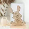 Artesanías de Madera de Pascua, Conejo de Color Natural con Base, Adorno de Atmósfera Festiva, Decoración de Mesa de Fiesta de Madera
