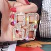 Brincos Europeus e Americanos com Recortes Cheios de Diamantes, Brincos Retangulares Geométricos Personalizados, Brincos Longos Femininos com Strass e Brincos