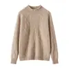 Suéter de Cashmere Estilo Relaxado Gola Meia-Alta Tricô Trançado para Mulheres, Suéter de Lã Grosso da Moda de Manga Longa, Top Base Solto