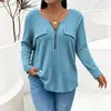 Nova moda feminina europeia e americana para e-commerce transfronteiriço, disponível em sites independentes e na Amazon, com uma coleção outono/inverno de blusas de zíper, caneladas e de manga comprida em tamanhos grandes