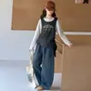 Novo Conjunto Casual de Primavera e Outono para Meninas: Conjunto de Blusa Falsa de Duas Peças com Mangas Longas e Calça Wide Leg, Estilo Coreano para Alunos do Ensino Fundamental
