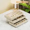 Caja joyero de tres cajones con flocado multifuncional, rejilla para joyas de gran capacidad, expositor para pendientes, aretes, collar