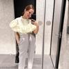 Camisa sin mangas de moda con hombros de hoja de loto dulce de estilo japonés nuevo de primavera y verano para mujer, top casual adelgazante