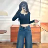 Jeans de Pierna Ancha para Mujer, Nuevo Estilo Primavera y Otoño 2025, Corte Holgado, Adelgazante, Caída Elegante, Diseño Desgastado, Pantalones Rectos Versátiles