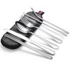 Juego de vajilla portátil de acero inoxidable de 7 piezas con cuchillo, tenedor, cuchara, palillos y pajita. Almacenamiento de artículos para acampar, duradero y transfronterizo.
