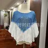 Top tie-dye para comercio transfronterizo, camisa de seda y lino tie-dye bordada de manga media con cuello camisero, cuello redondo, corte holgado, top estilizado y que estiliza