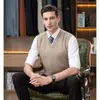 Chaleco de lana para hombre de otoño e invierno, 60% lana, cuello en V, talla grande, chaleco de punto formal tipo jersey, chaleco casual sin mangas para hombres jóvenes y de mediana edad