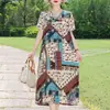 Vestido de Algodón y Seda para Mamá, Nuevo Estilo de Verano, Vestido Largo de Playa Holgado y Adelgazante, Vestido Fluido de Dobladillo Ancho, Vestido para Mujer de Mediana Edad para Sanya