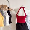 Camisola da Moda para Primavera e Verão com Design Sexy nas Costas, Envolvimento no Peito, Bojo, Gola Halter, Top Feminino de Cor Sólida Estilo Coreano