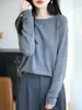 Suéter de Punto Redondo de Lana Fina Otoño/Invierno 2026 Manga Larga para Mujer Color Sólido Hueco Holgado Camisa Base Superior