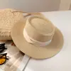 Sombrero de Paja Retro de Ala Ancha para Mujer Verano Playa Parte Superior Plana Protector Solar Sombrilla Sombrero de Pescador Playa Foto Playa Estilo Francés