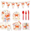 As novas decorações de festa de aniversário com tema de mundo subaquático e caranguejo da Amazon incluem louças descartáveis como pratos de papel, copos de papel e guardanapos de papel