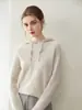 Suéter com capuz 100% cashmere puro para mulheres, moletom pulôver casual solto, novo top de outono e inverno, moletom de tricô