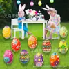 Nova Decoração de Páscoa Mais Vendida Transfronteiriça Conjunto de Ovos e Coelhos de Feliz Páscoa Placa para Jardim Externo