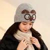Chapéu de Tricô Fofo com Orelhas de Gato para Mulheres no Outono e Inverno, Chapéu de Lã Quente para Cabeça Grande, Chapéu Frio Cartoon com Rosto de Gato Mostrando Orelhas Pequenas para Proteção contra Frio