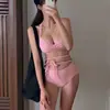[2 Colores] Nuevo Bikini de Alto Nivel Estilo Ins Color Sólido Push-Up para Pecho Pequeño Traje de Baño Sexy para Aguas Termales Bikini Dividido