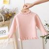 Suéter Infantil Otoño e Invierno, Blanco Estilo Coreano Ajustado Ropa Interior para Bebé con Volantes, Camiseta Base de Punto Forrada de Felpa para Niñas