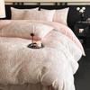 Conjunto de Cama de Inverno de Quatro Peças Espesso com Veludo de Leite Esculpido de Alta Qualidade Capa de Edredom de Fleece de Coral Dupla Face Lençol de Cama Lençol de Elástico