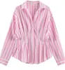 Moda Europea y Americana Transfronteriza Aliexpress Más Vendido Camisa de Popelina Rayada Plisada