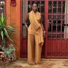 Roupas Femininas Transfronteiriças Europeias e Americanas Outono 2026 Novo Design Estiloso Conjunto de Top com Gola Halter Sem Mangas e Calça Longa de Cintura Alta