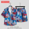 Camisa de Flores Hawaianas Traje de Playa Verano Delgado Sanya Viaje Pareja Hombre y Mujer Talla Grande Pantalones Casuales Sueltos