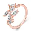 Anillo de dedo femenino abierto con diamantes de moda coreana plateado, anillo de ojo de caballo con rama, fabricantes mayoristas de joyería
